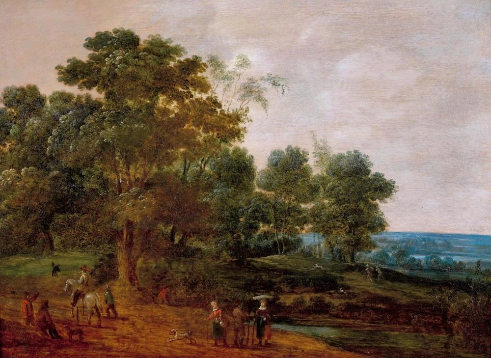 Paesaggio forestale con figure